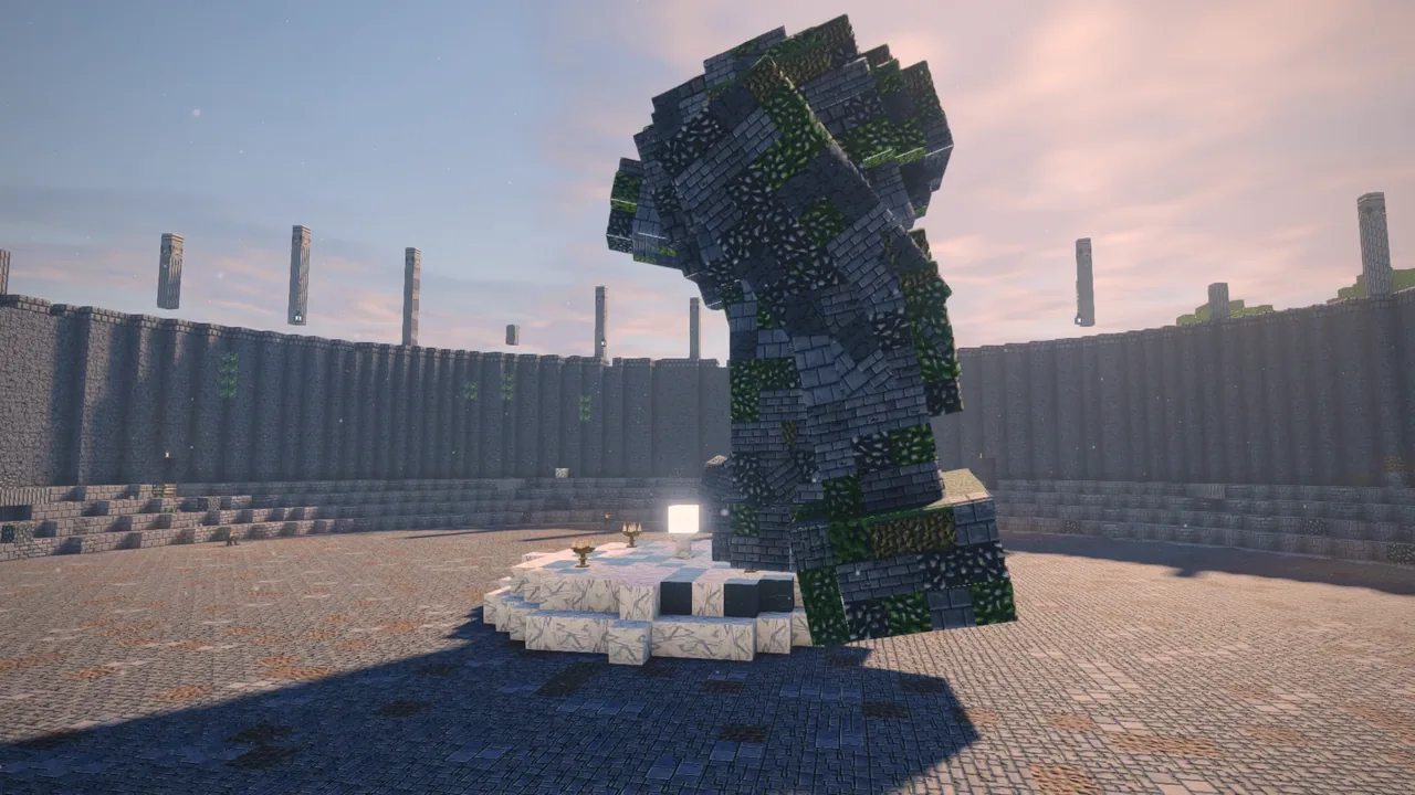 The Barrow, a giant built of the arena's own stone, raising a fist