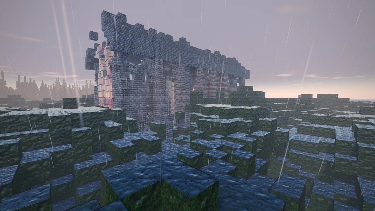 A ruined chapel on a hill in the rain