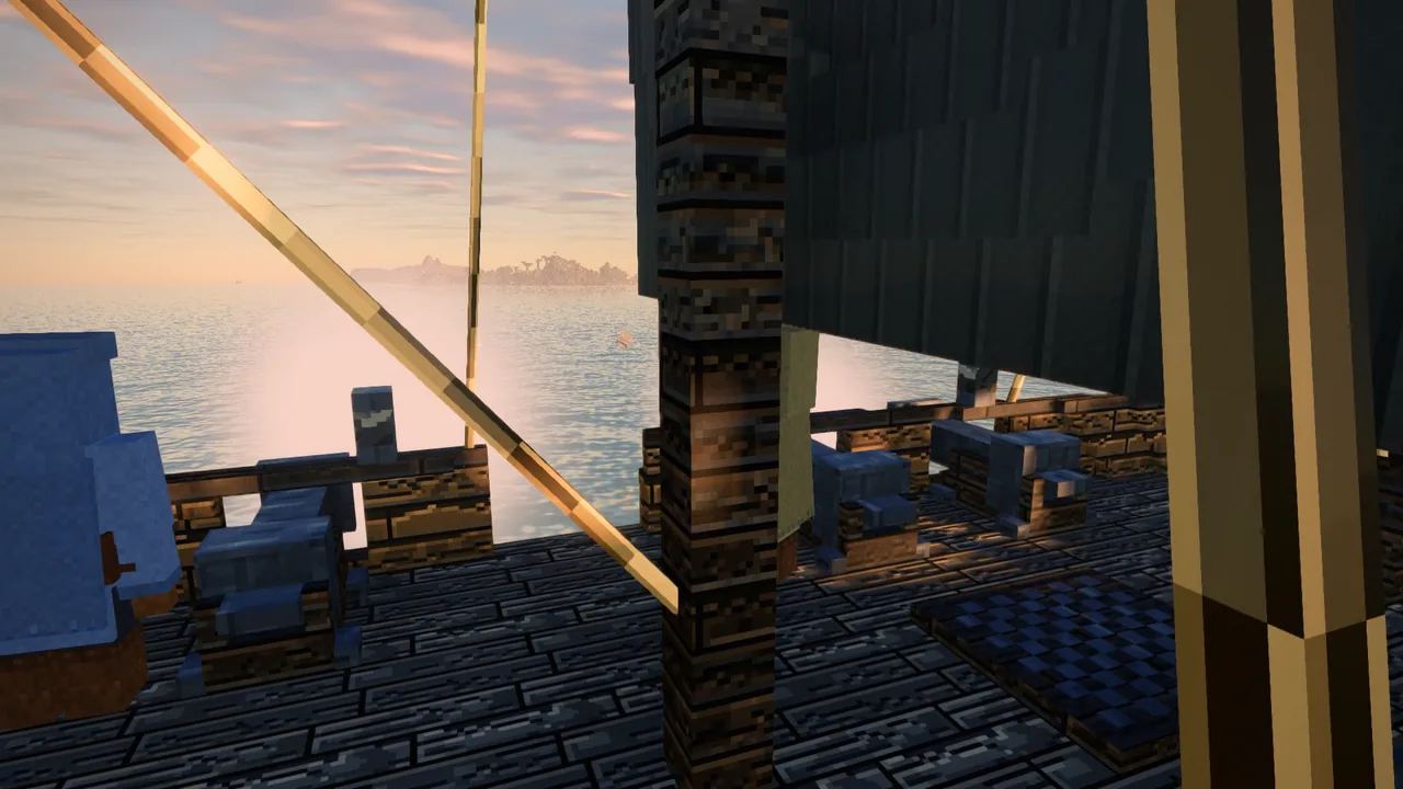 On a galleon's deck beside a cannon, looking out over the bow