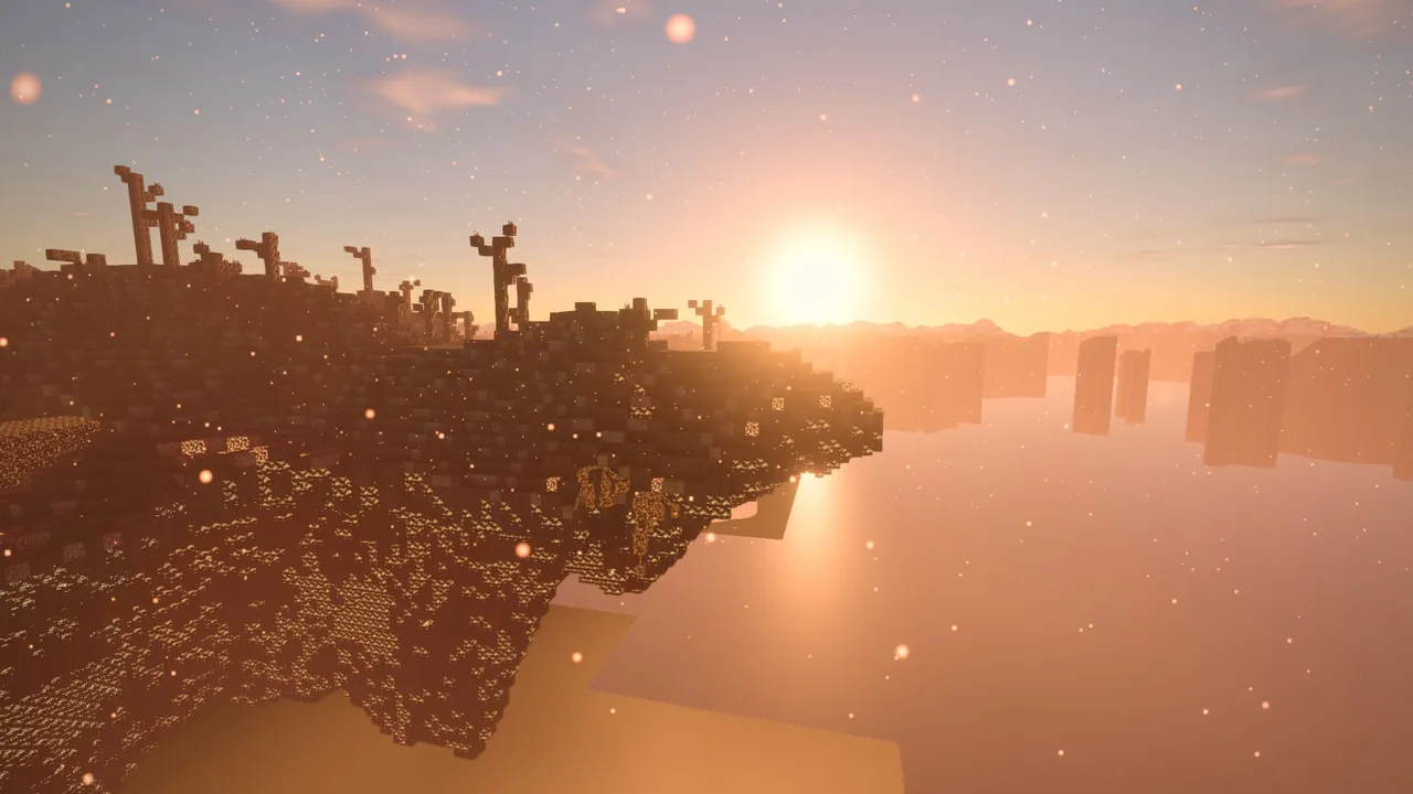 A floating island in the Emberfall, its underside glowing with ember rock, against a low sun