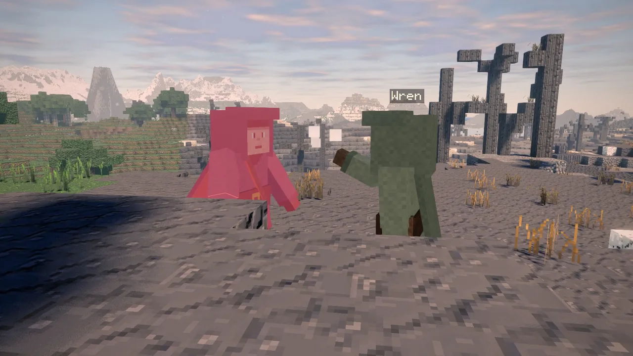 Two players meeting in a field, their names over their heads