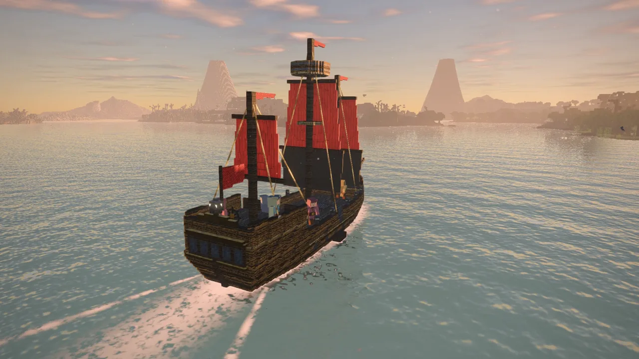 A galleon running before the wind, leaving a wake