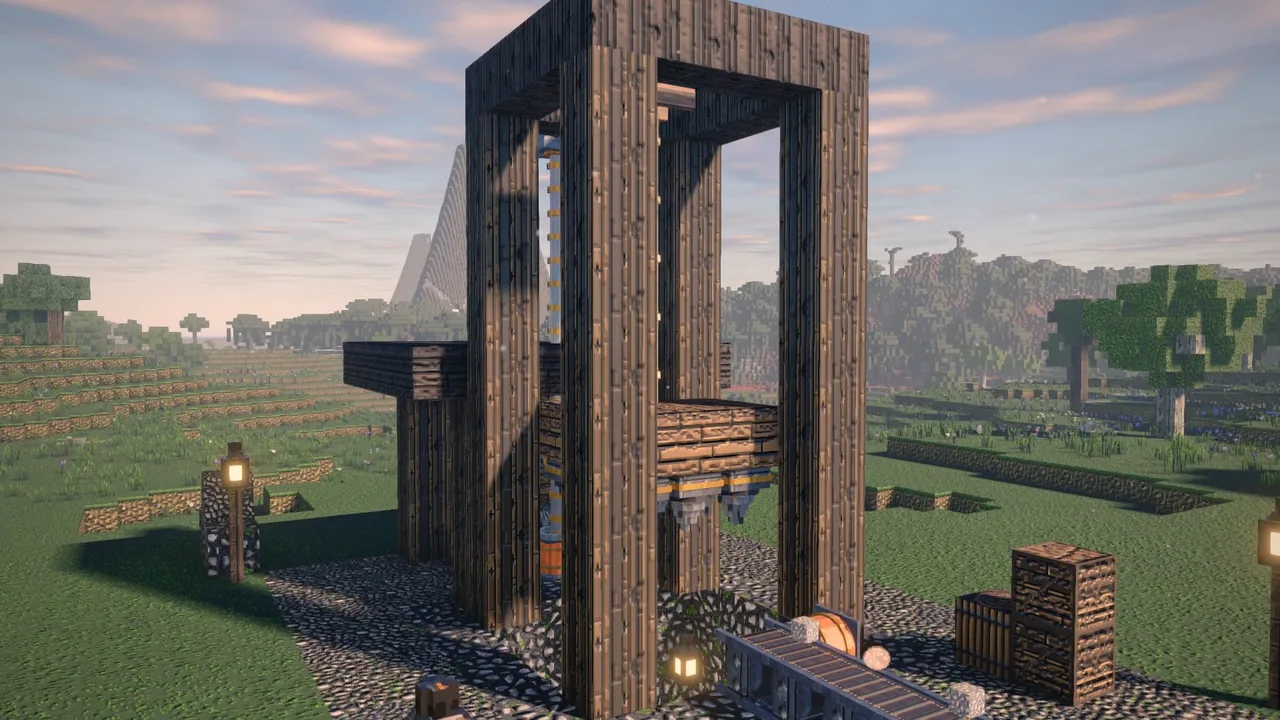 A timber quarry rig standing over a field