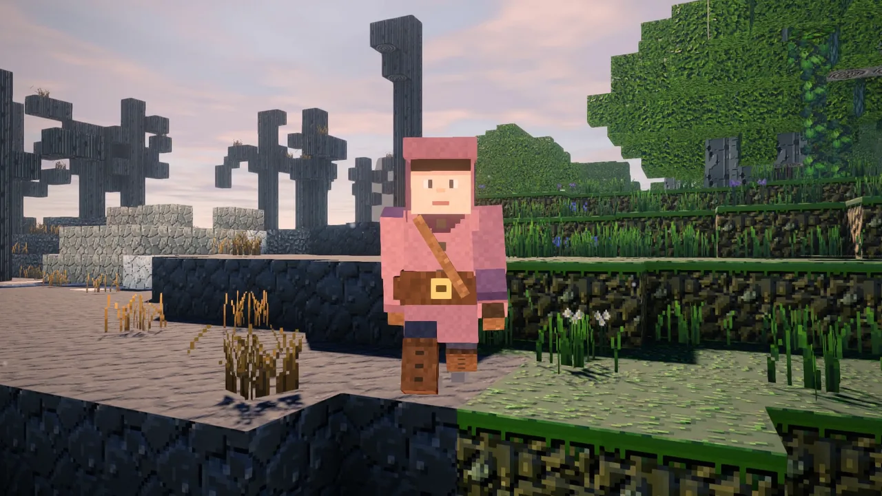 A hooded player in a long coat walking across open ground