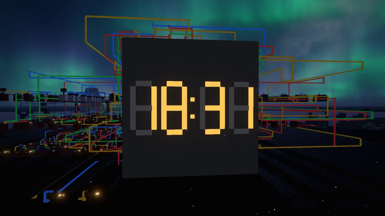 A seven-segment wall clock built from gates, reading 18:31